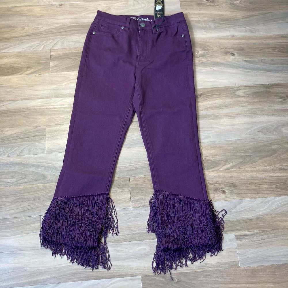 DG2 by Diane Gilman jean purple fringe hem stretch jean casual boho size 2